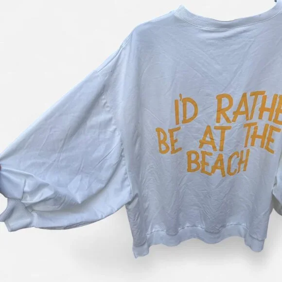 Wren + Glory Beach Time Hand Painted Pullover Sweatshirt NEW W/ TAG Ivory - Picture 4 of 7